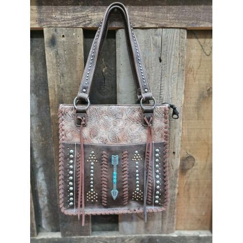 Western Cowhide Basket Weave Purse (21lt44brn) - Mission Del Rey Southwest