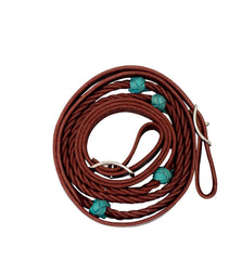 Rênes de baril en cuir tressé 5/8" Cowboy Tack avec 4 nœuds turquoise