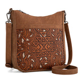 Aztec Tooled Brown Leather Crossbody
