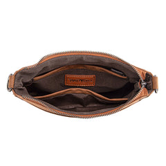 Sacoche Bandouilière en Cuir Brun Gravé Aztèque