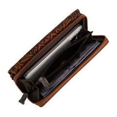 Porte Monnaie Motif Aztèque avec Incrustation Ivoire - Brun