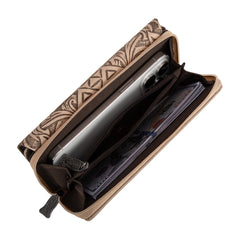 Porte Monnaie Motif Aztèque avec Incrustation Ivoire - Beige