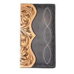 Black Long Wallet with Tan leather Patch