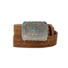Ceinture Brune Gravure Aztec Boucle Pierre Turquoise - Enfant