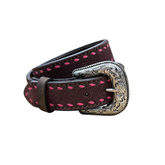 Ceinture FG Choco Cuir Renversé Buckstitch - Rose