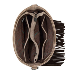 Fringe Crossbody Bag, Braided Brown & Cross Detail