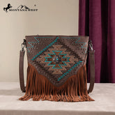Fringe Crossbody Bag, Braided Turquoise & Cross Detail