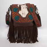 Fringe Crossbody, Cowhide Flap & Turquoise Accent
