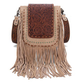 Fringe Crossbody, Tooled Leather & Buckstitch Detail