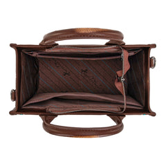 Sacoche Cabas en Cuir - Broderie Aztèque Bleus