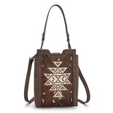 Mini Tooled Leather Bag - Brown with Tan Aztec Design
