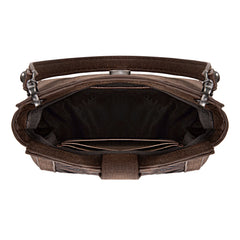 Mini Sacoche en Cuir Brun Gravé - Détail Aztèque Tan