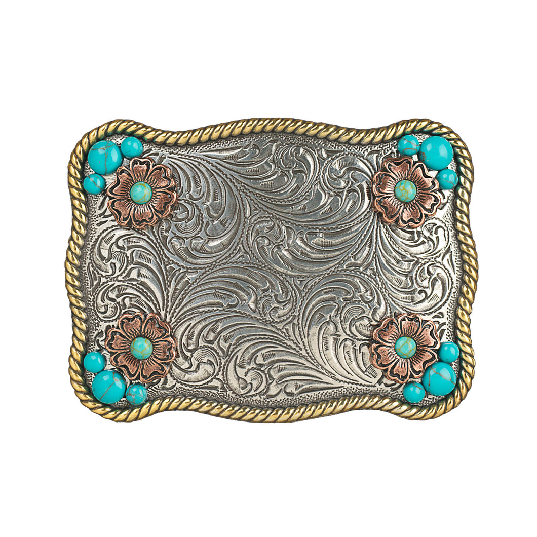 Flower Accent with  & Turquoise Stones Belt Buckle