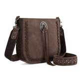 Tooled Strap Crossbody with Concho - Coffee