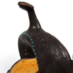 Barrel Roughout Saddle with Turquoise Buckstich - 14"