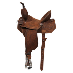 Barrel Roughout Saddle with Floral Tooling - 14"