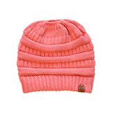 Ponytail Beanie - Coral