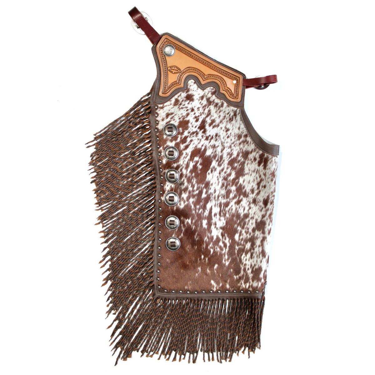 Chap en cuir avec fentes en daim vert Chap style western cow Chap en cuir avec fentes en daim vert Chap style western cow