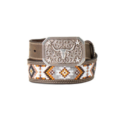 Kids Belt with Longhorn Buckle Bead Inlay