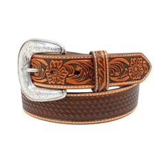 Mens Floral and Basket Tooled Belt