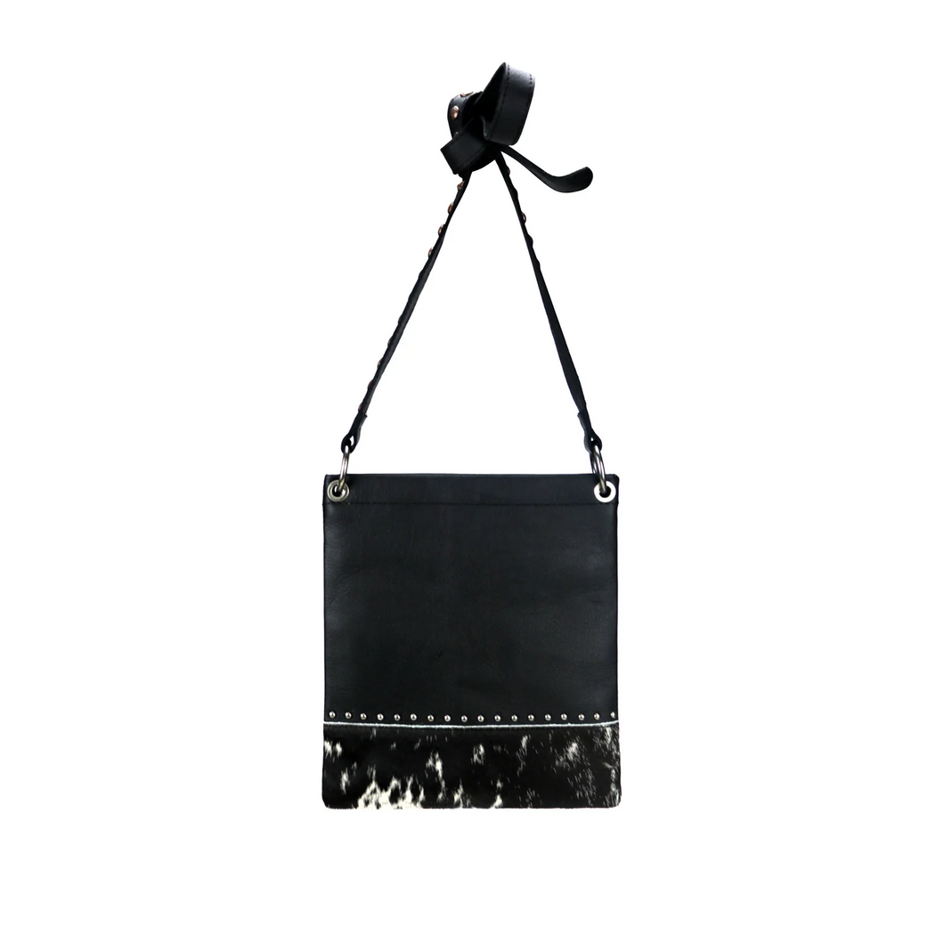 Crossbody Cowhide Purse with Dots - Black