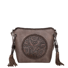 Load image into Gallery viewer, Crossbody Purse Round Patch Floral Tooled - Brown
