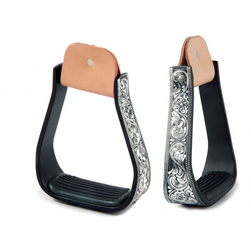 Black Aluminum Engrave Stirrups - FG Pro Shop Inc.