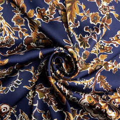Foulard Deluxe en Satin 44x44'' - Bleu Marin Floral