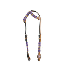 Load image into Gallery viewer, Pink Beads &amp; Crystal Conchos Double Ear Headstall
