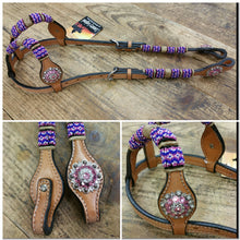 Load image into Gallery viewer, Pink Beads &amp; Crystal Conchos Double Ear Headstall
