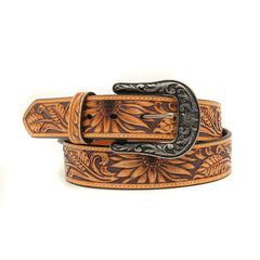 Ceinture Femme en Cuir Tan Motifs Tournesol