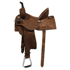 Selle de Baril en Cuir Renversé Brun Foncé - 14"