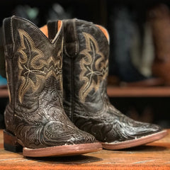 Brown with Floral Embossed Kids Boots