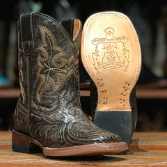 Brown with Floral Embossed Kids Boots