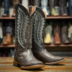 Bottes Unies Brun Broderie Turquoise