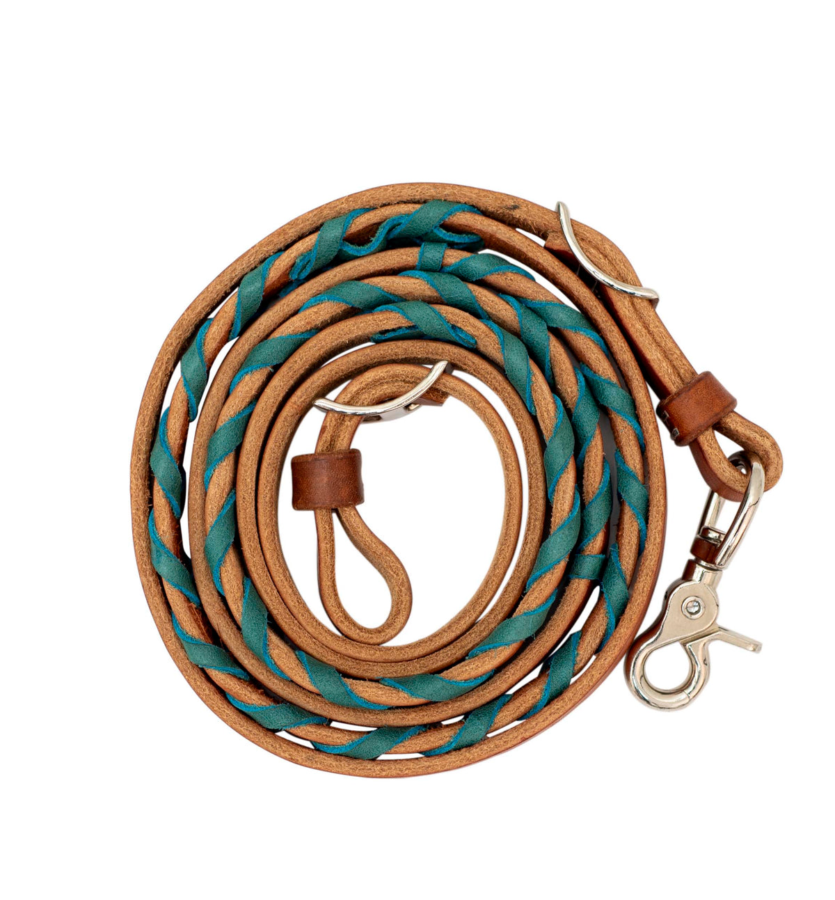 HL 5/8'' Barrel Reins Turquoise Latigo Laced