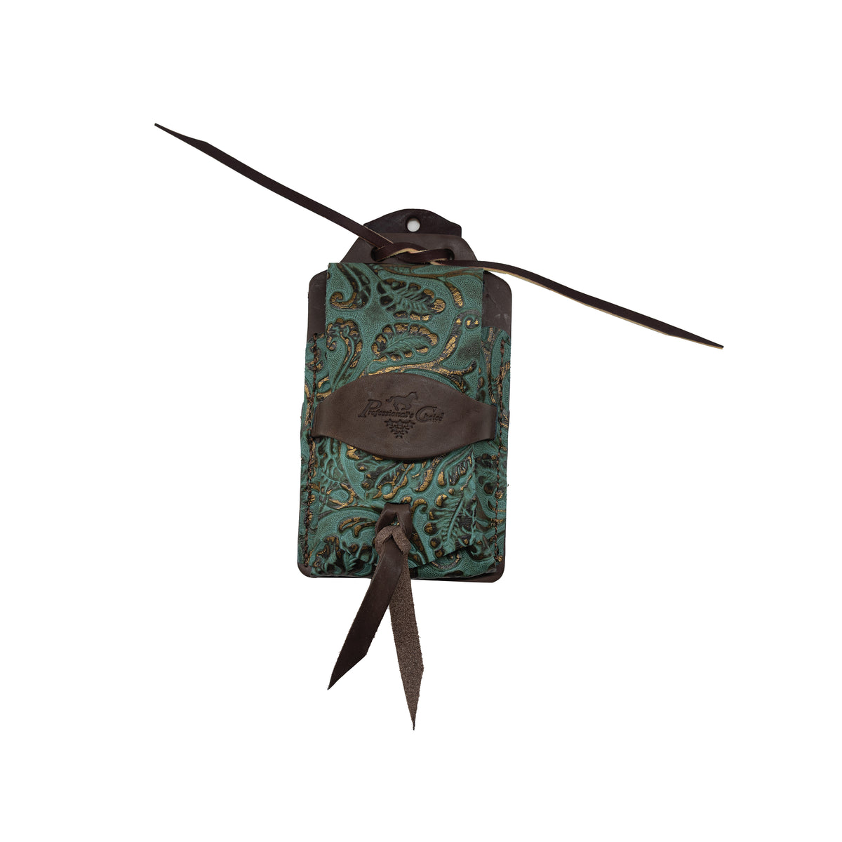 Leather Cellphone Case Rear Cinch - Copper/Emerald