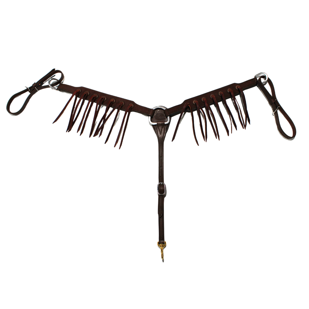 FG Breastcollar Choco Roughout Parachute Concho & Fringe