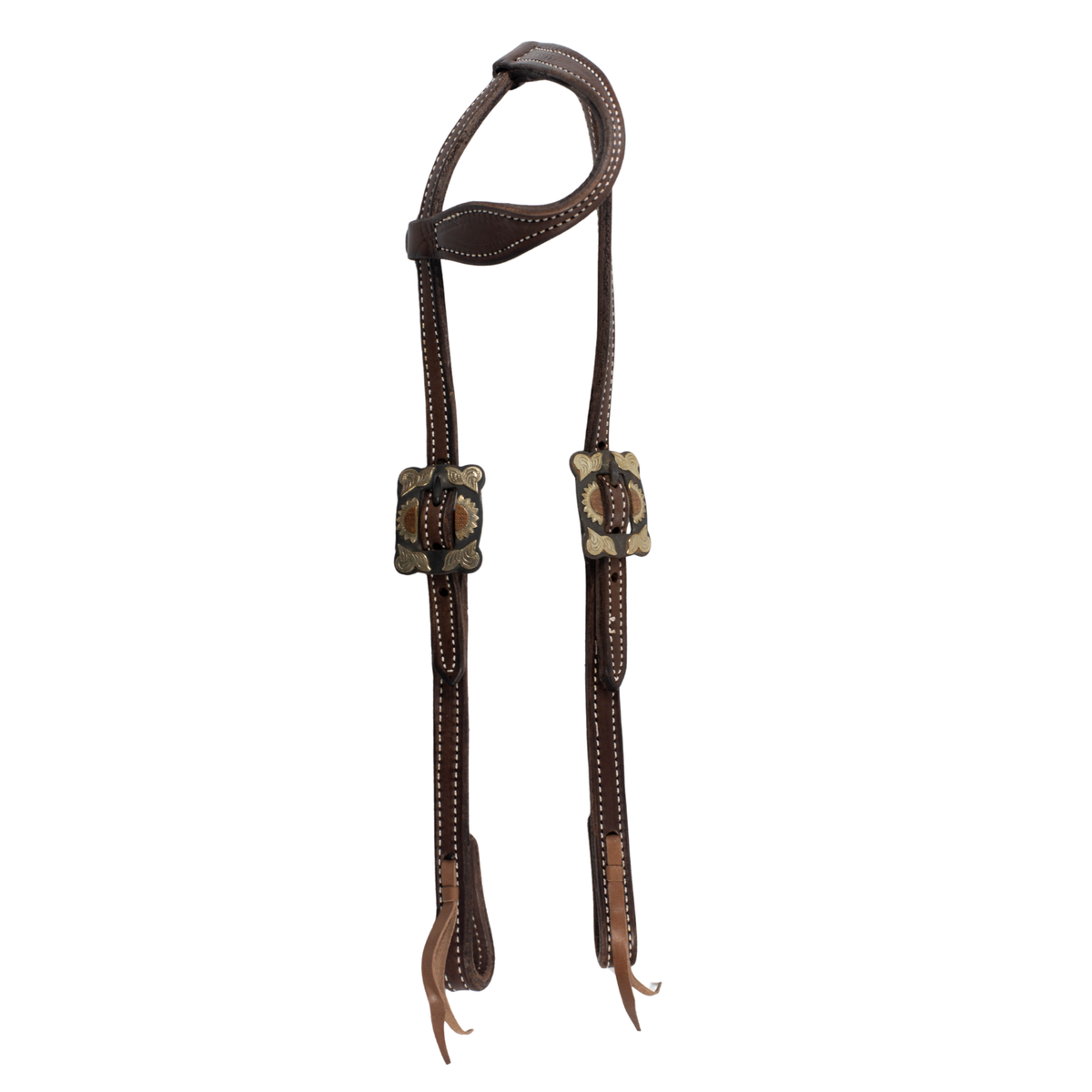 One Ear Headstall - Rust Iron Sunflower Buckle