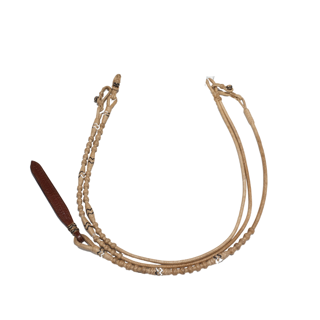 12 Plait Natural Romal with Black Accent - Chestnut Leather