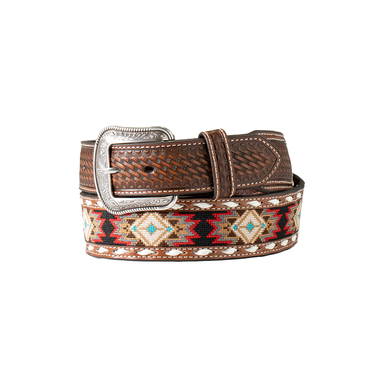 Ceinture Homme Tissu Southwestern & Buckstitch