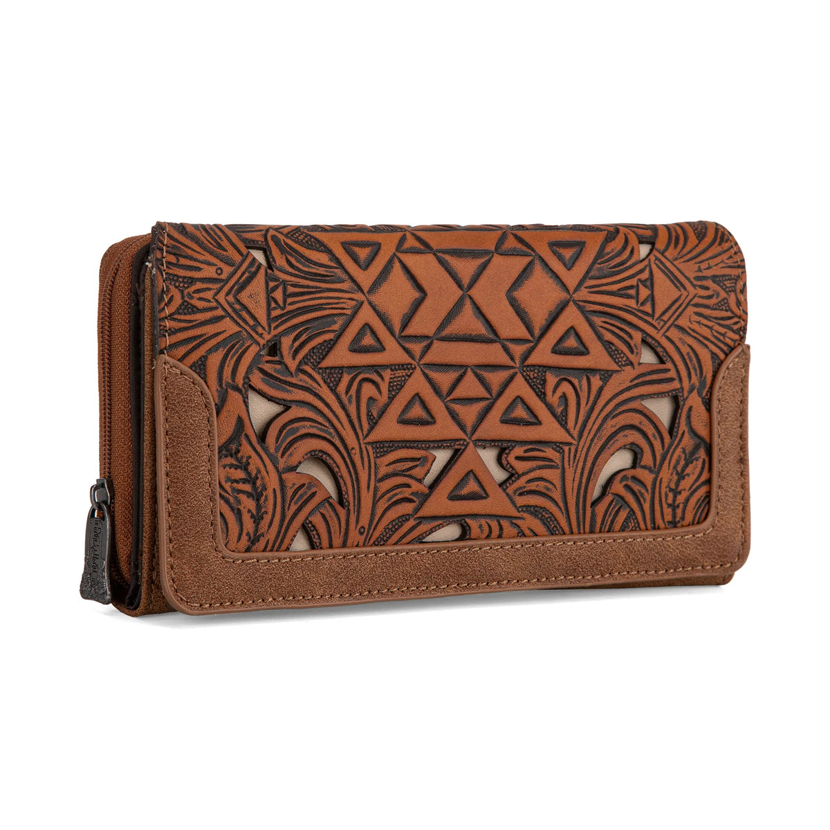 Porte Monnaie Motif Aztèque avec Incrustation Ivoire - Brun