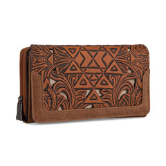 Porte Monnaie Motif Aztèque avec Incrustation Ivoire - Brun