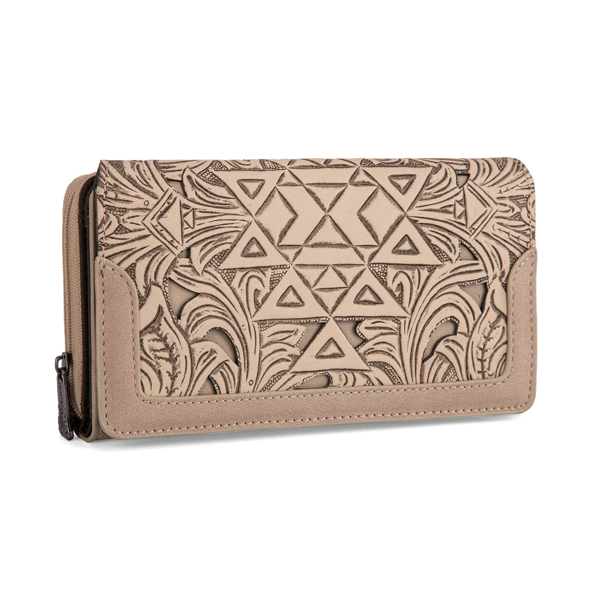 Porte Monnaie Motif Aztèque avec Incrustation Ivoire - Beige
