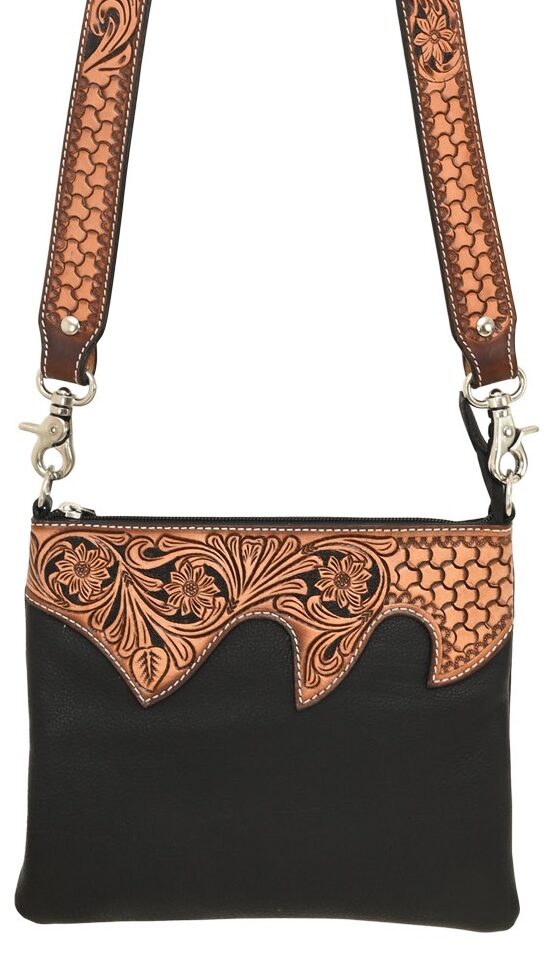 Crossbody Bag Tooled with Black Leather