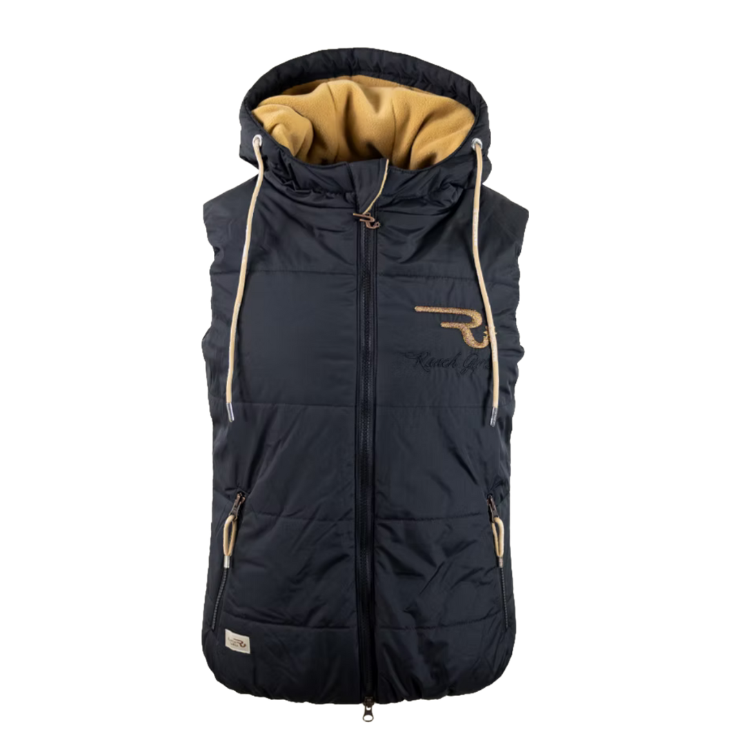 Black Hooded Vest Pam Caramel Logo