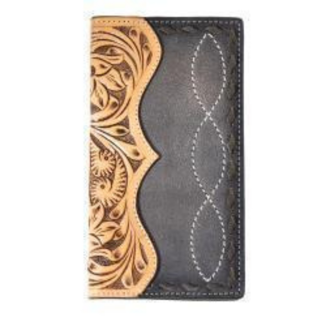 Porte Monnaie Long Noir avec Motif Floral Tan