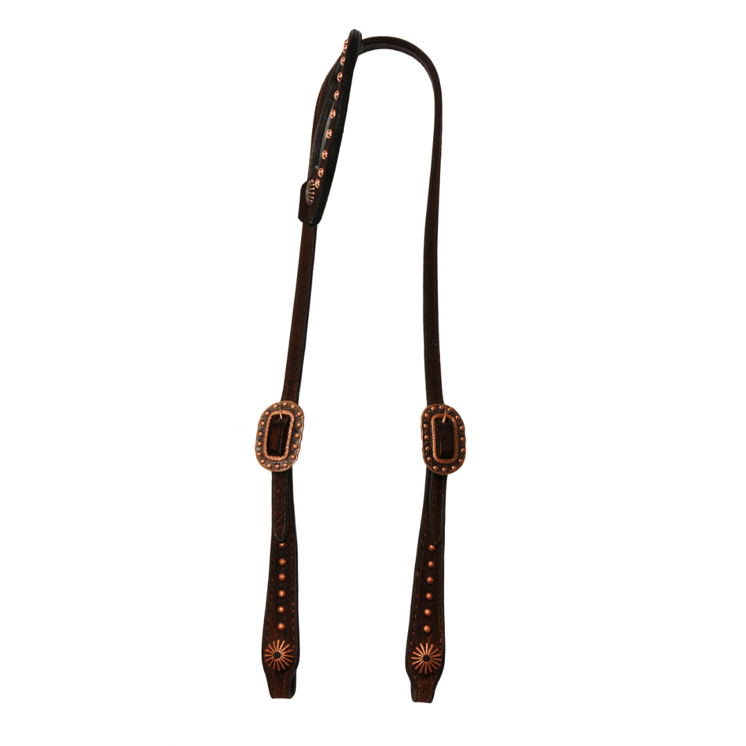 Bride Une Oreille FG Choco Cuir Renversé Dots Cuivre