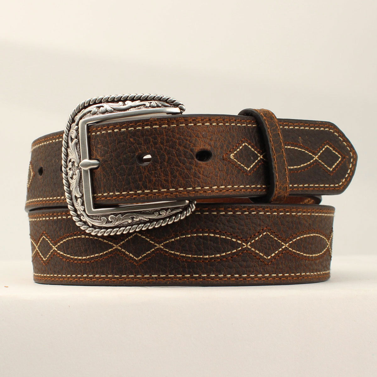 Brown Belt with Boot Stitch Design - Mens