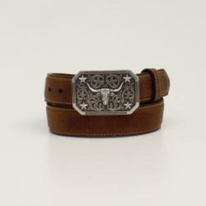 Brown Belt with Longhorn Buckle - Youth